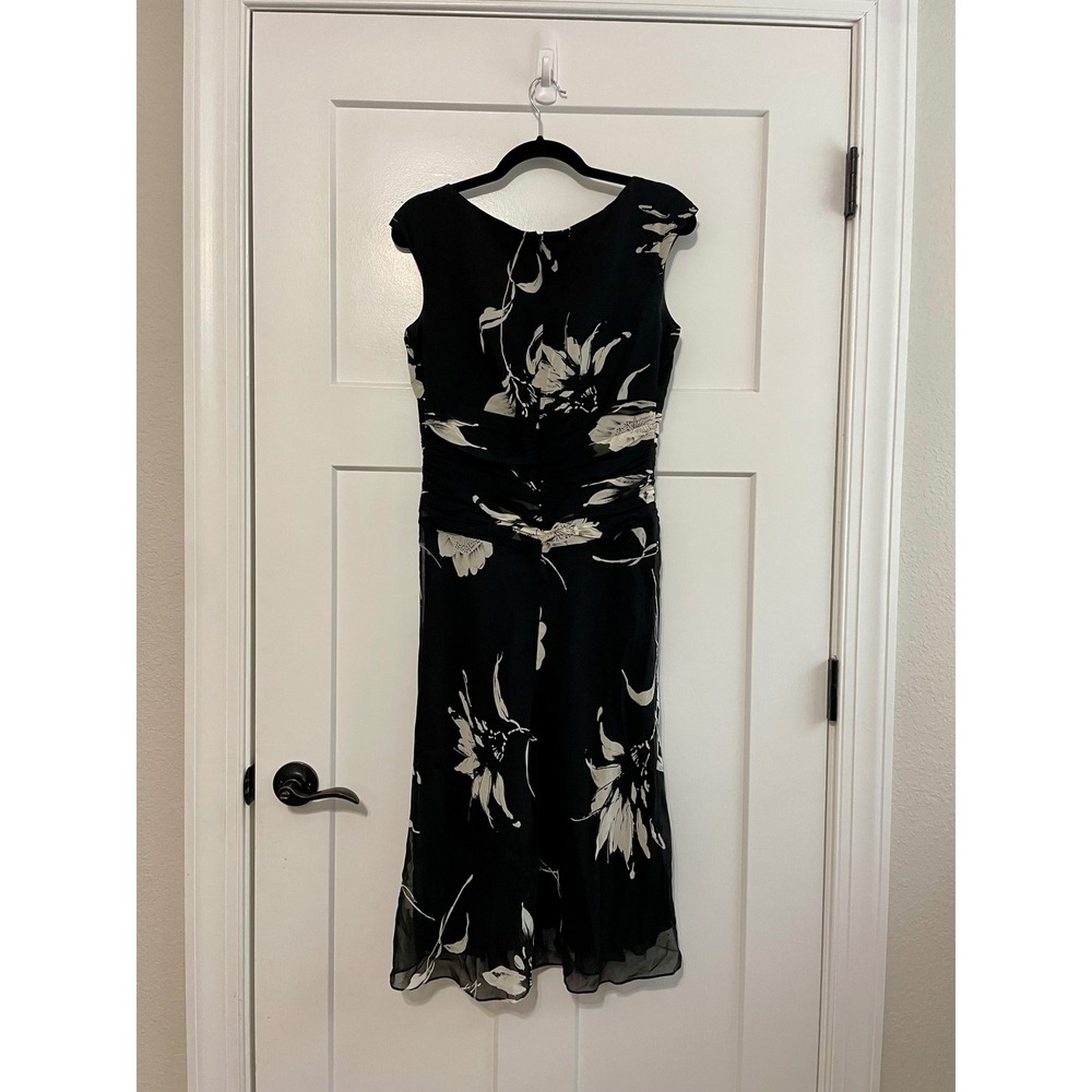 Silk Jones New York Black Floral Ruched Midi Dress Y2K - Picture 4 of 8